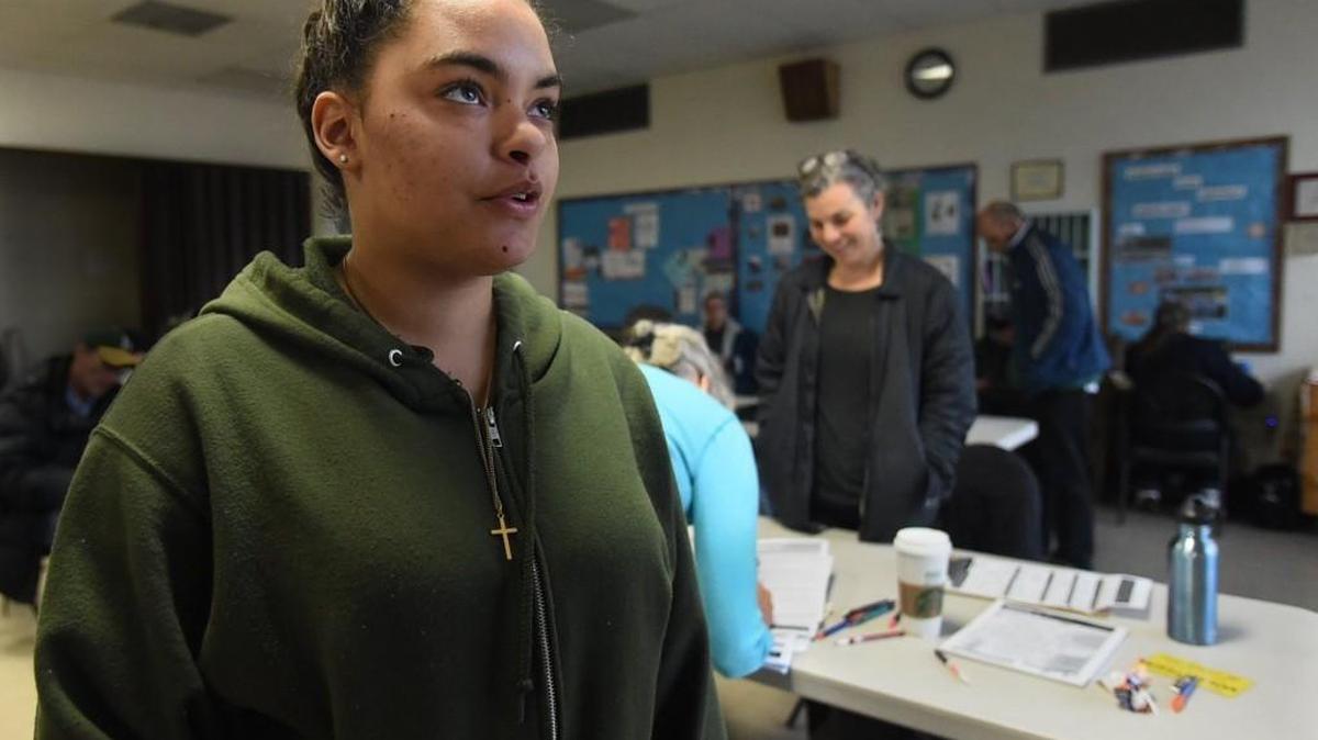 Speaking in the First Christian Churches' warming center Jan 28th at 19 years-old Christina Bruce has had to adjust to living on the streets, but felt it important to fill out the 2016 Thurston County homeless census questionnaire.