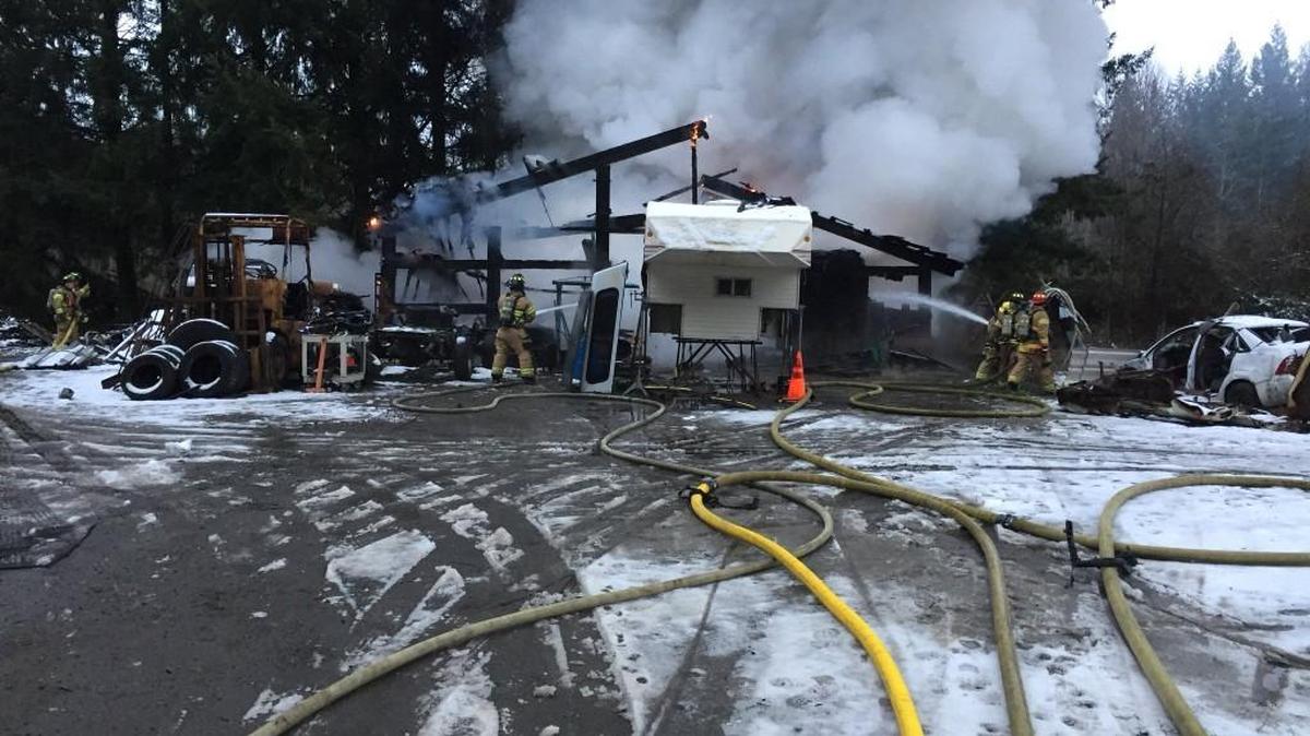 Fire crews responded Tuesday morning to a fire near the intersection of Tilley Road Southwest and 93rd Avenue Southeast, in Thurston County.