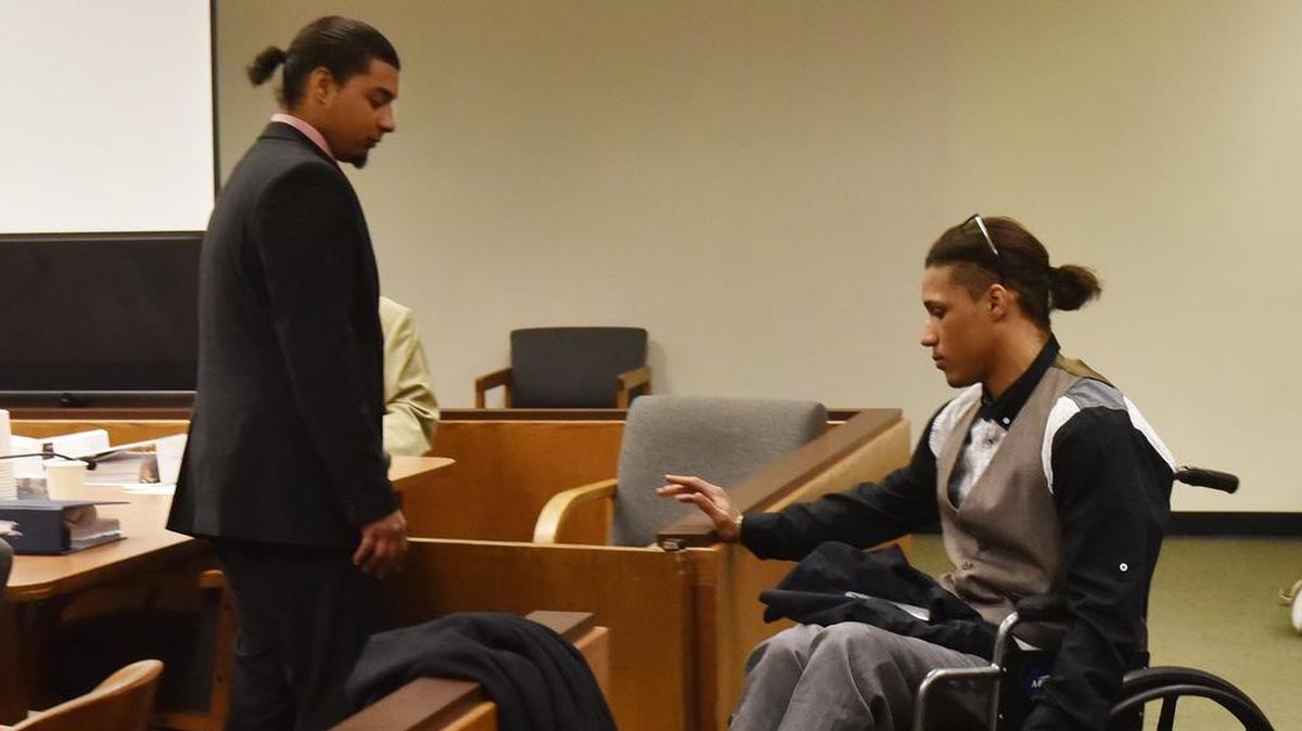 In this file photo, defendants Andre Thompson (left) and Bryson Chaplin return to Thurston County Superior Court during an eight-week criminal trial in 2017.