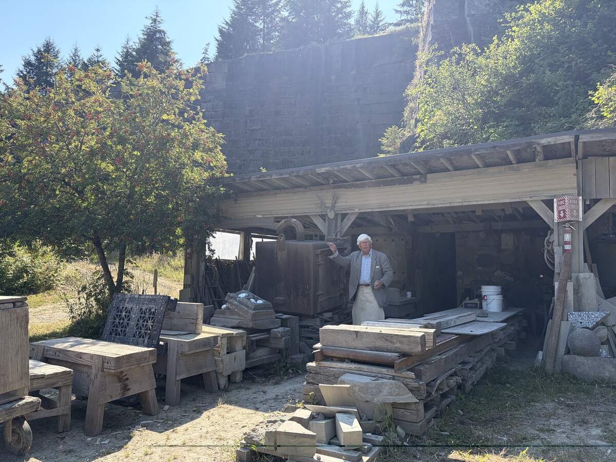 Master stone carver Keith Phillips’ workshop sits at the base of Hercules #1 Quarry in Tenino, WA.
