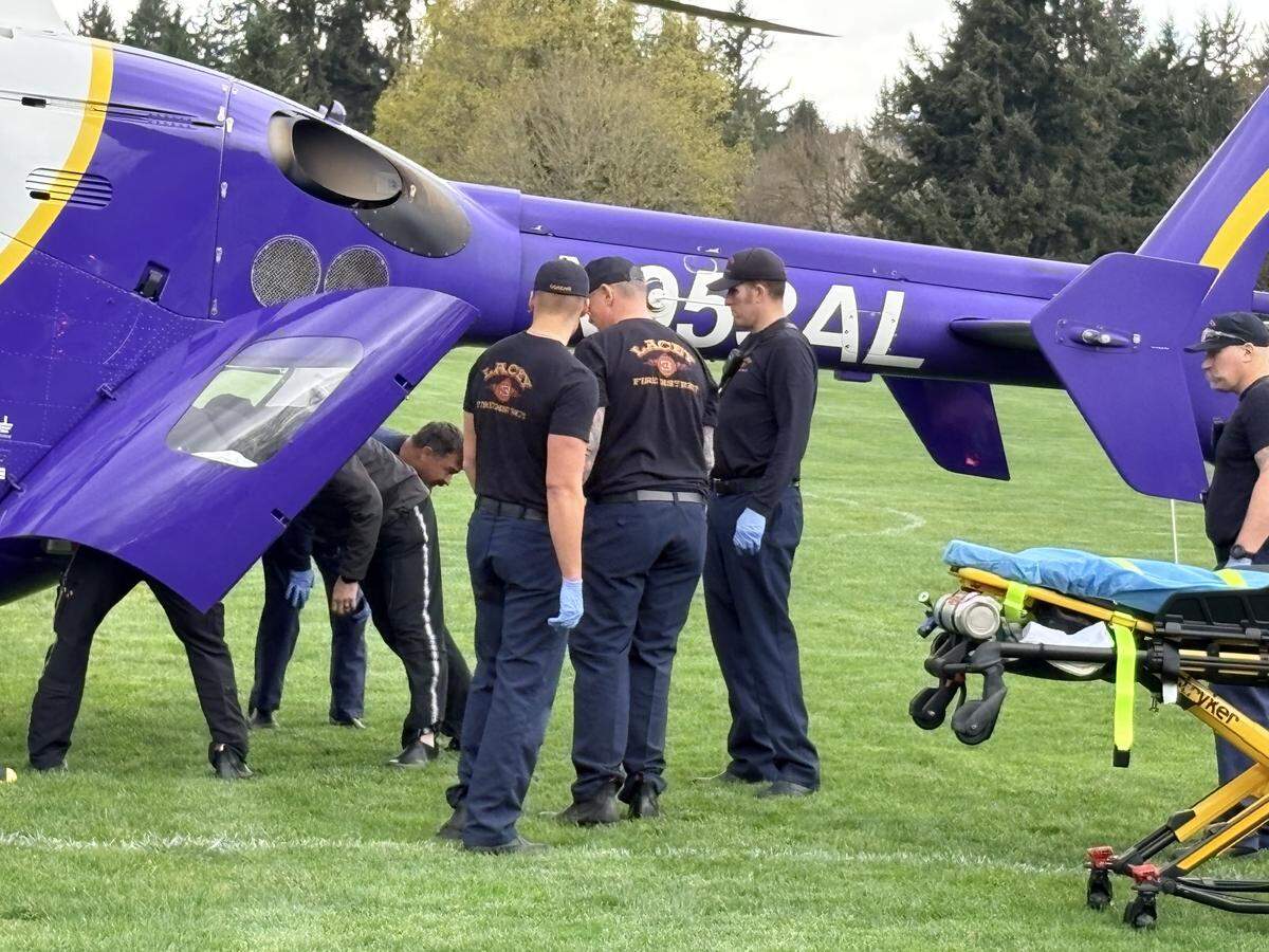 Crews airlifted a man who was seriously injured by a falling tree on April 15, 2026, in the 3400 block of Ruddell Road Southeast.