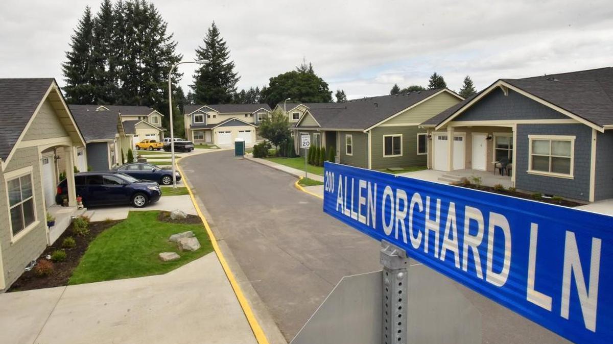 Located across from Peter. G. Schmidt Elementary School in Tumwater the newly-constructed Allen Orchard housing development will provide five units of housing to homeless families with students attending the school. Photo taken August 24th.