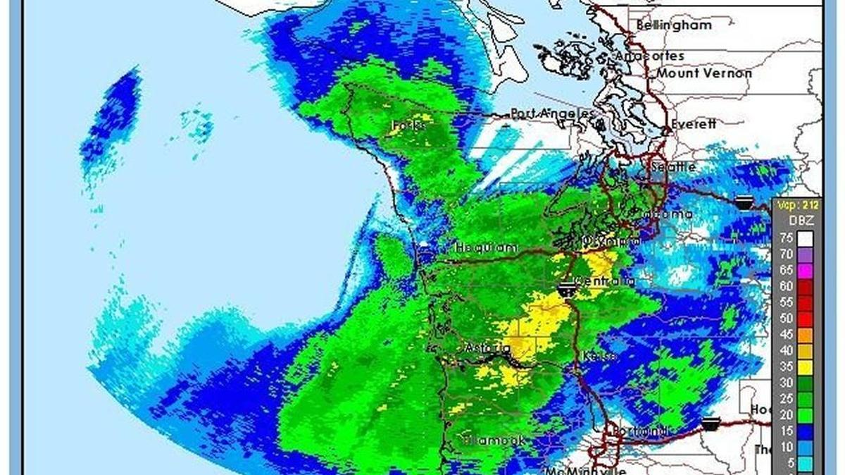 Radar shows stormy weather moving into the region Tuesday.