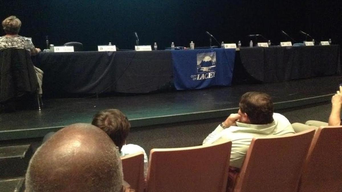
Lacey City Council members first sat on stage during Thursday’s on-the-road work session, but then all seven members sat in the front row of the River Ridge High School auditorium to watch Lacey Finance Director Troy Woo’s preliminary budget presentation.
