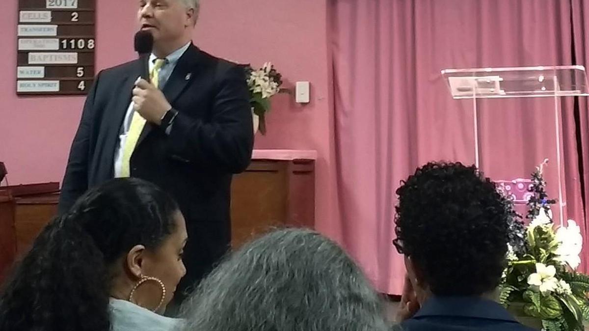Thurston County Prosecutor Jon Tunheim describes the Law Enforcement Assisted Diversion program at a Wednesday night Black Alliance of Thurston County meeting.