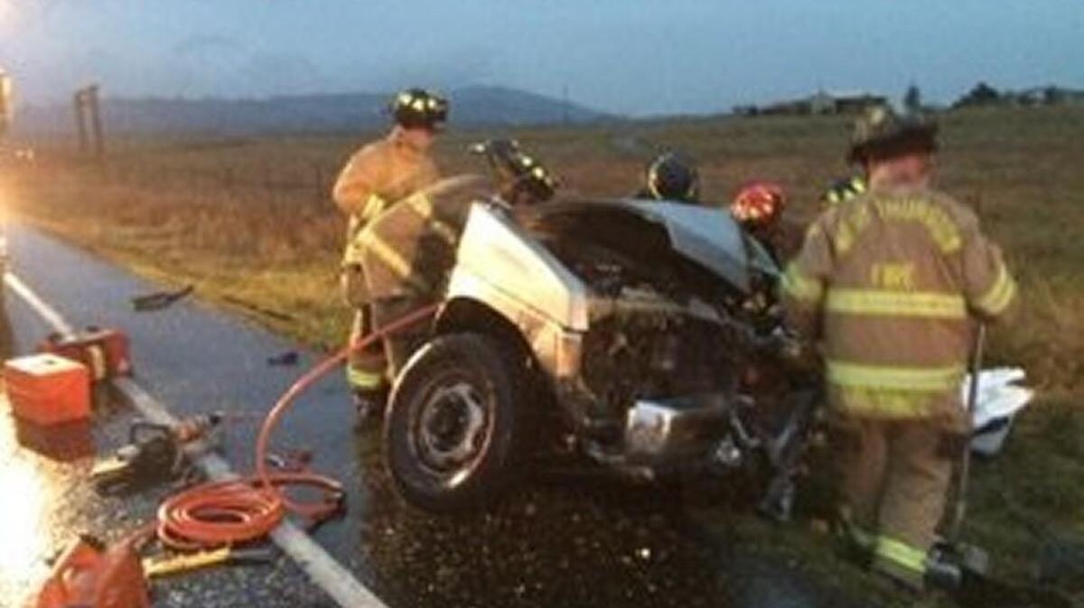 The collision occurred about 6:30 p.m. Sunday on Old Highway 99 just west of Tenino. The driver of a Dodge Dakota pickup was attempting to pass a vehicle in a no-passing zone during rainy conditions when he crashed head-on into a Nissan pickup, according to Sgt. Carla Carter of the Thurston County Sheriff’s Office.
