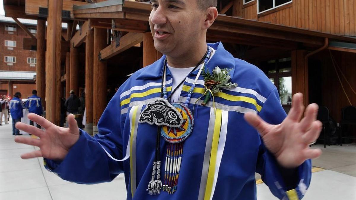 FILE PHOTO: Willie Frank recalls his father, Billy Frank Jr., at a May 11, 2014, public memorial at the Little Creek Casino honoring the environmental and native fishing rights champion.