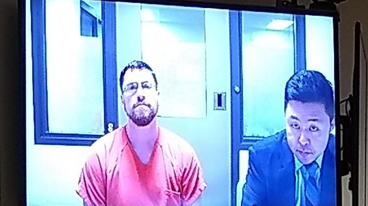 Logan Humphrey, left, appears in Thurston County Superior Court on Friday via video conference.