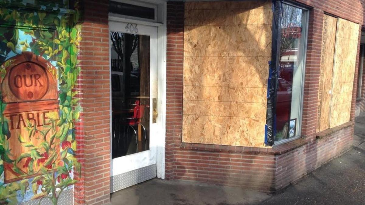 Two windows at downtown Olympia restaurant Our Table were shot out by a suspect wielding a paintball gun on Jan 20, 2017.