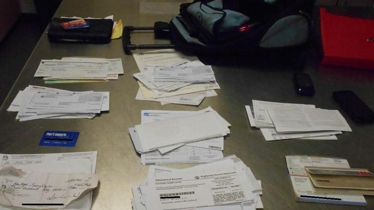 Police say they found a large amount of mail, including checks placed into a file folder, in Serina Nevalasca’s backpack.