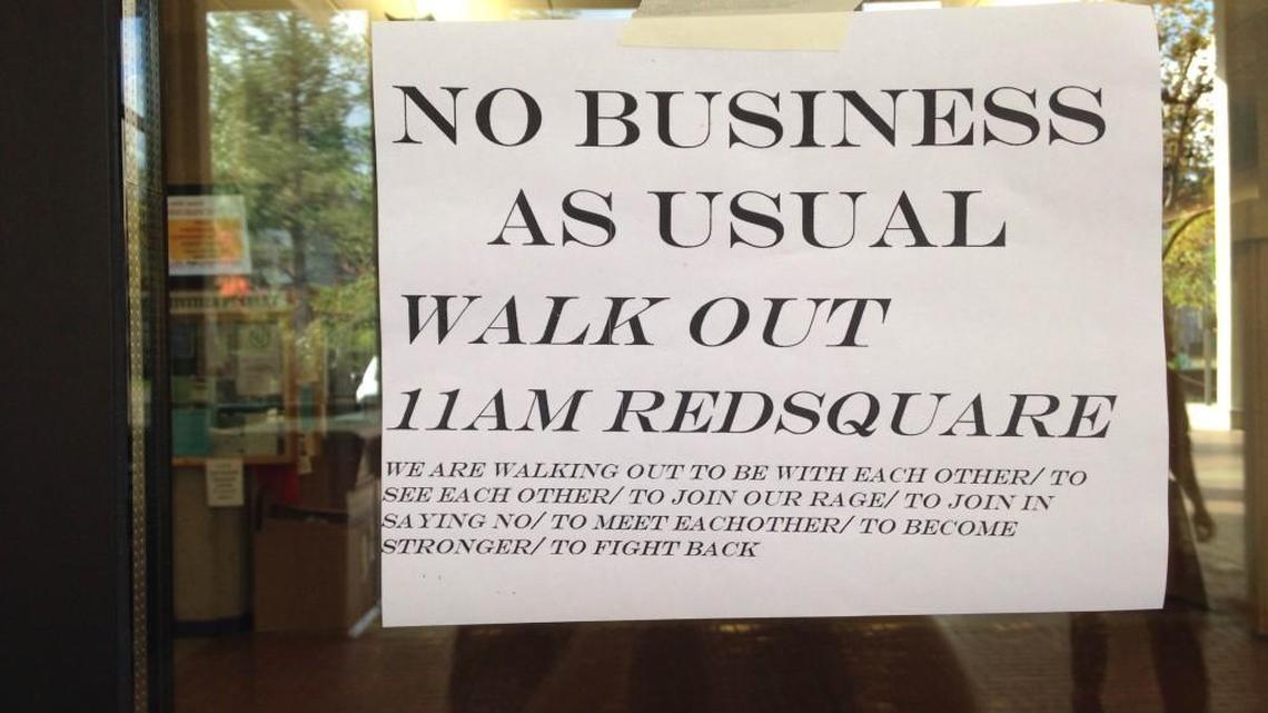 Students at The Evergreen State College walked out of classes Wednesday morning to protest the election of Donald Trump.