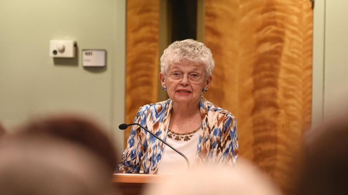 Opening testimony during a May 17 appeal hearing of a senior housing project in Lacey at Lacey City Hall. Longtime resident Shirley Dziedzic voices her concerns about the facility's impact to her neighborhood.