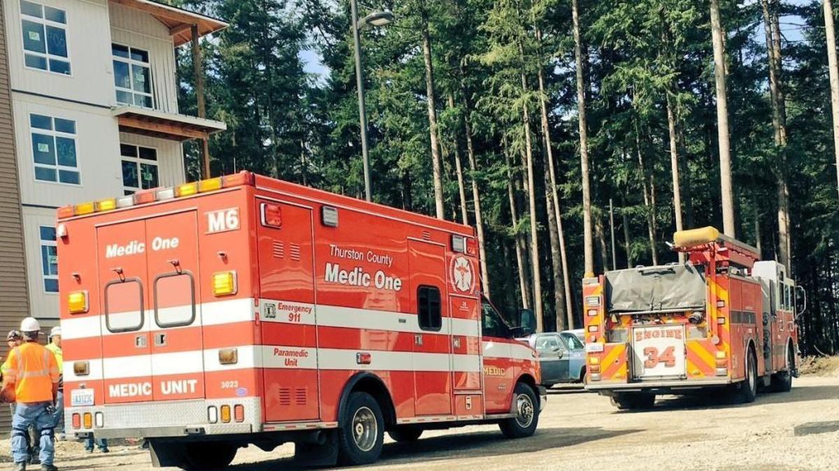 A man fell off an apartment building in the 8500 block of Martin Way East about 10:30 a.m. Thursday.