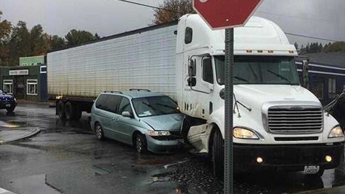 The crash involving a tractor-trailer and a minivan occurred at the intersection of South First and Grove streets.