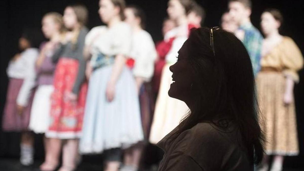 Theater director Brenda Amburgy, front, watches dress rehearsal for “Young Frankenstein,” her final production at Timberline High School in Lacey.