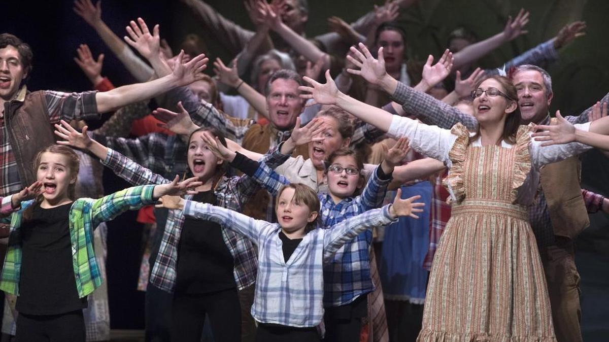 The cast of “Honk!” the musical performs the opening number during dress rehearsal for the Olympia School District Education Foundation’s production at Olympia High School on Tuesday, Feb. 23, 2016.