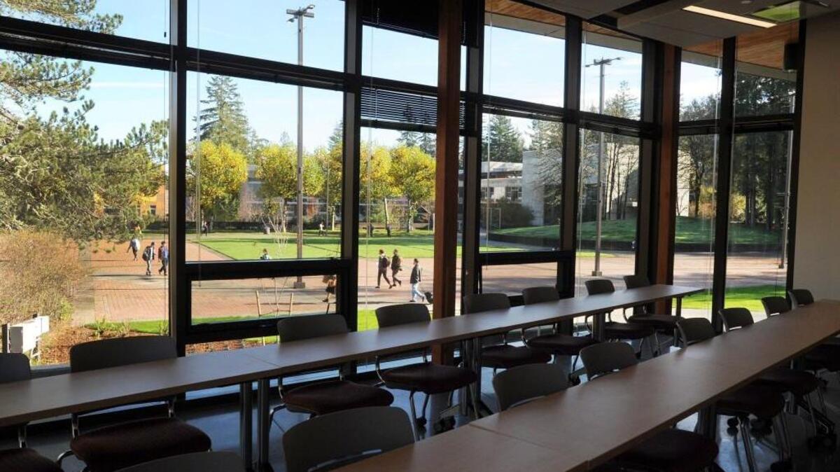 FILE PHOTO: A view from the inside of Purce Hall at The Evergreen State College in Olympia. George Bridges, the college’s president, said Evergreen will continue welcoming and serving students now protected against deportation by the federal Deferred Action for Childhood Arrivals (DACA) program, which is at risk of being eliminated. Bridges and other local college presidents have joined other higher education leaders in asking for the continuation of DACA.