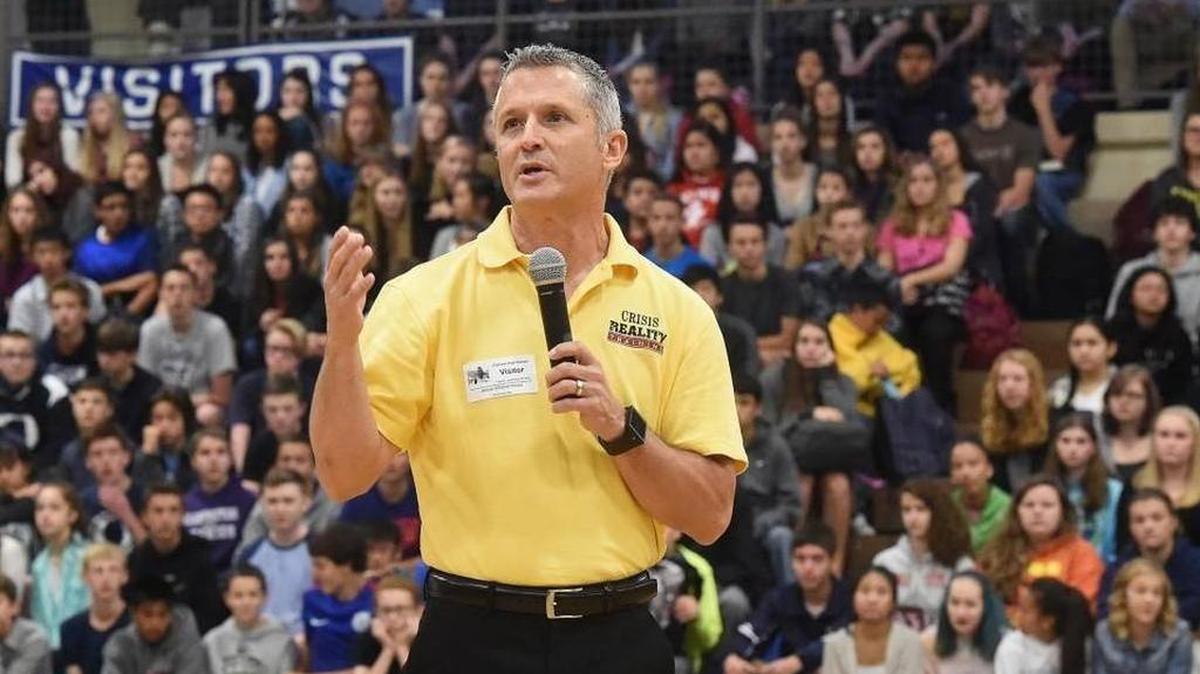 Olympian file photo: School safety expert Jesus Villahermosa tells the students and staff at Olympia High School in September 2015 the best ways to survive a school shooting. One tip he offered is to zigzag while running from a shooter. “Who cares if you look weird?” he said. “You’ll be weird and live.” Villahermosa is offering a free training session for parents and community members in North Thurston Public Schools on Tuesday night.