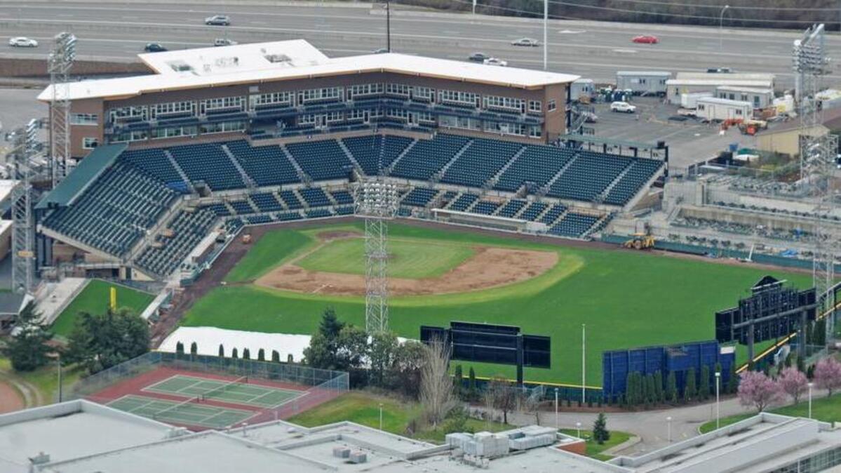 Aerial shot of Cheney Stadium.