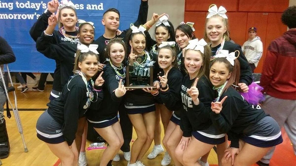 This photo posted on River Ridge High School’s homepage shows the state champion cheerleaders.