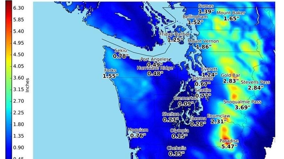 The cumulative rain forecast from Saturday afternoon to Sunday night.