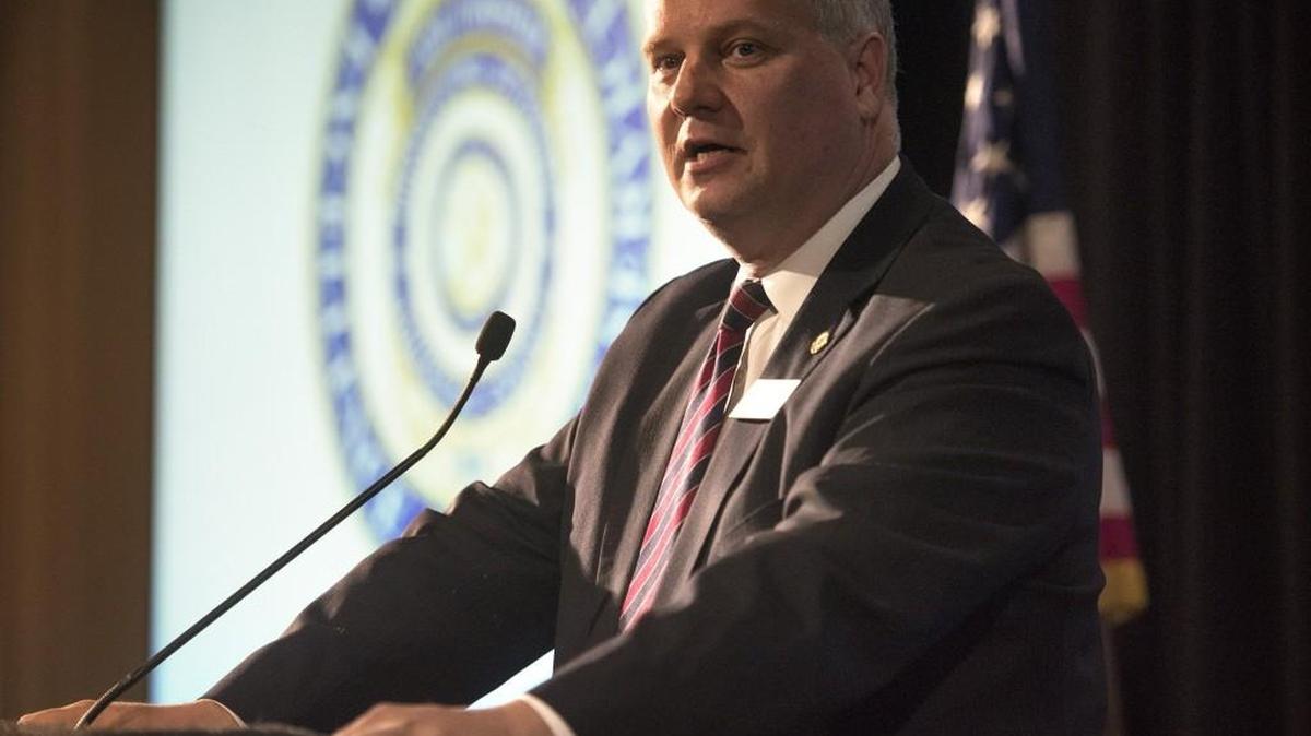Thurston County prosecutor Jon Tunheim speaks during the Thurston County Chamber of Commerce monthly meeting at the Red Lion Inn in Olympia on Wednesday, Sept. 9, 2015.
