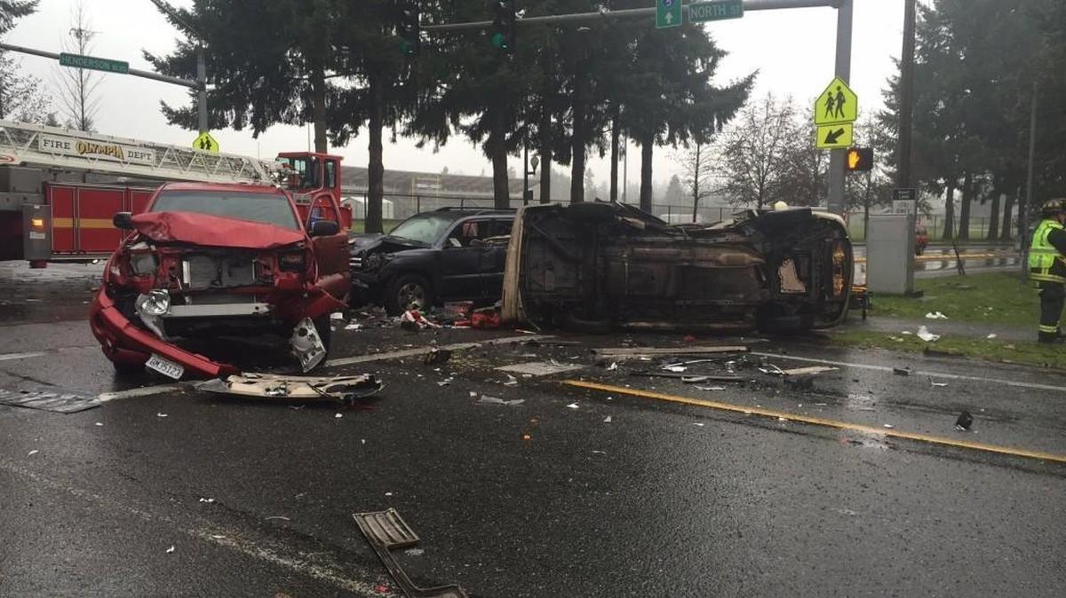A three vehicle accident near Olympia High School closed the intersection for about 45 minutes on Monday.