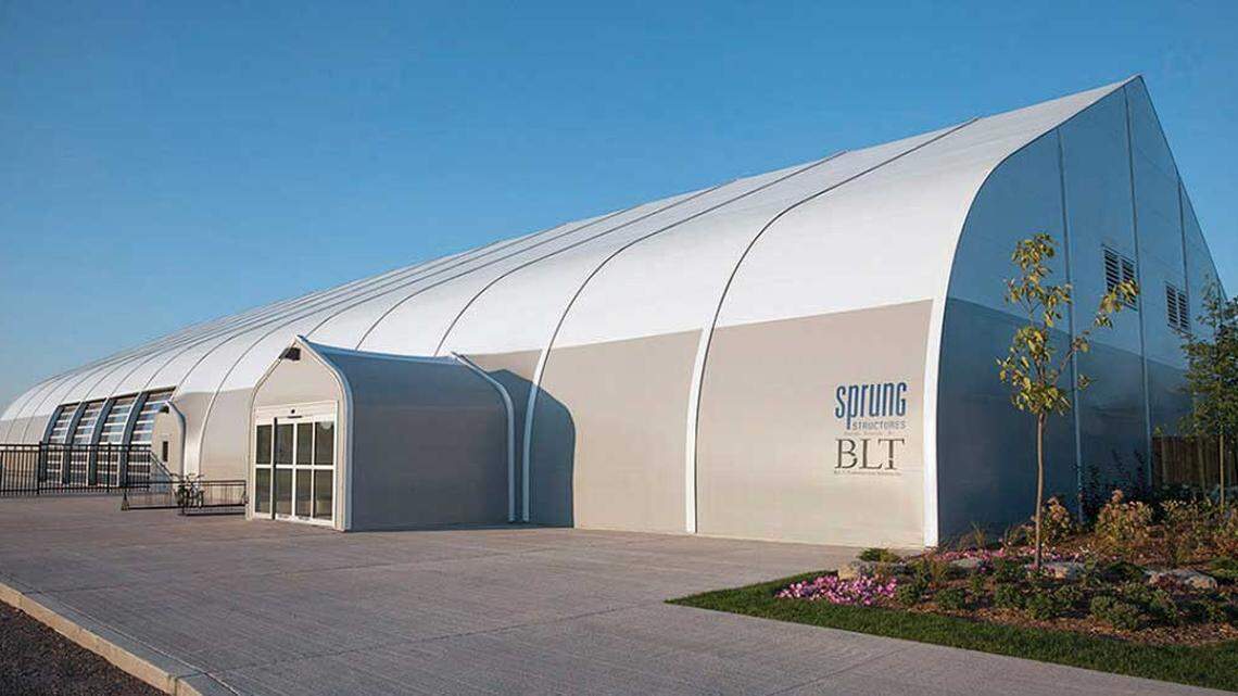 An example of a modular structure built by the Sprung company. Something similar to this will be constructed at the 3444 Martin Way site acquired by Interfaith Works.