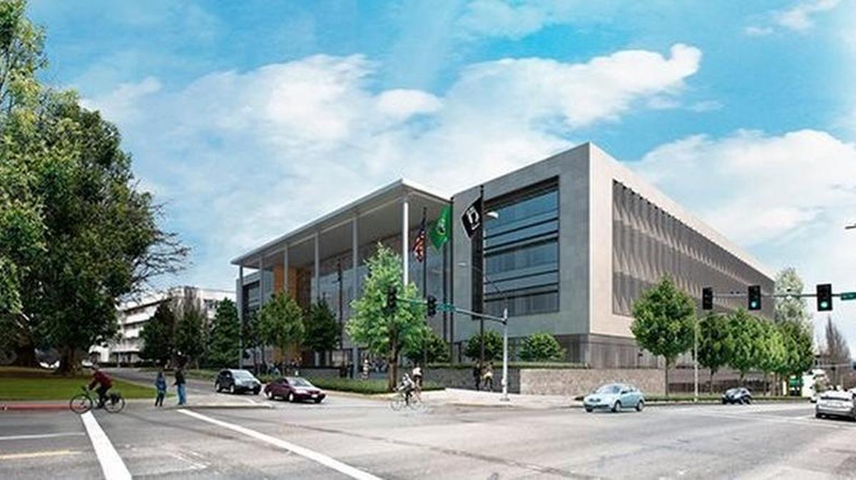 
This rendering shows the southeast corner of a future state office building on Capitol Way that will take up the entire block between 11th Avenue and Union Avenue. The building is slated for completion in late 2017.
