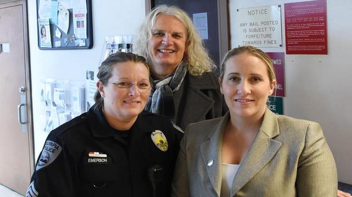 Olympia police Sgt. Ren Emerson, Erika Laurentz and Jail Manager Chandra Brad, from left have worked on a police for dealing with transgender people at Olympia City Jail and Police Department.