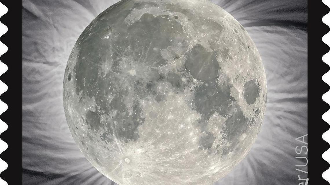 The image of the full moon on the Total Solar Eclipse Forever stamp commemorates the August 21 eclipse. It transforms from the black circle of an eclipsed moon into the full moon with the heat of a finger.