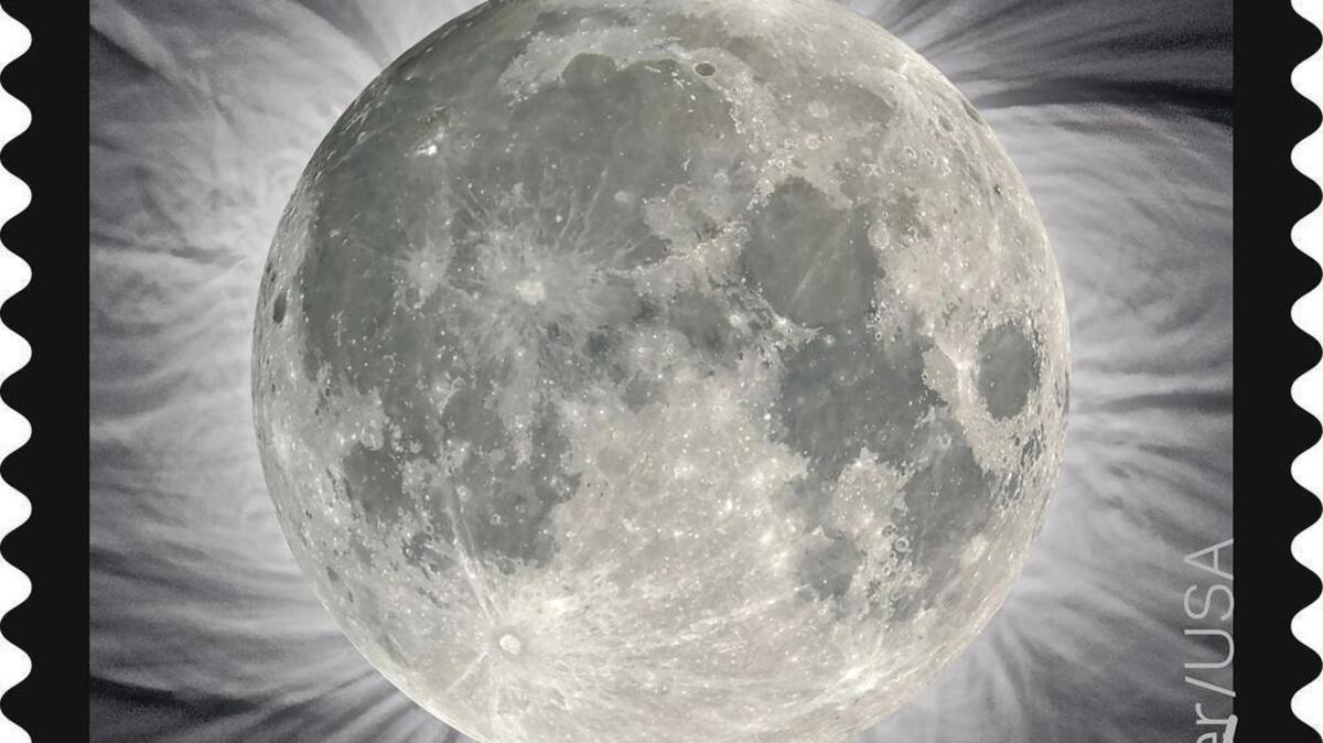 The image of the full moon on the Total Solar Eclipse Forever stamp commemorates the August 21 eclipse. It transforms from the black circle of an eclipsed moon into the full moon with the heat of a finger.