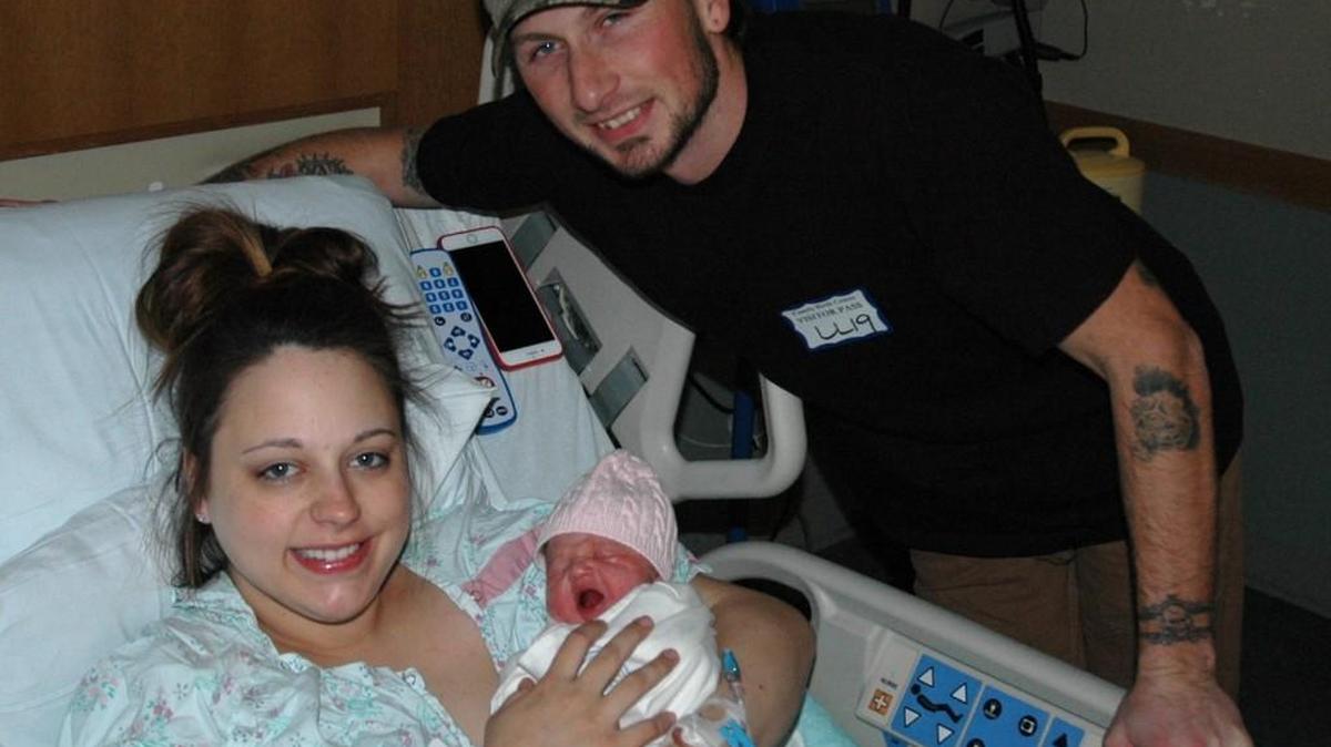Gracie Lynn Nelson, flanked by parents Amanda and Todd, was born at Providence St. Peter Hospital at 10:55 a.m. Monday.