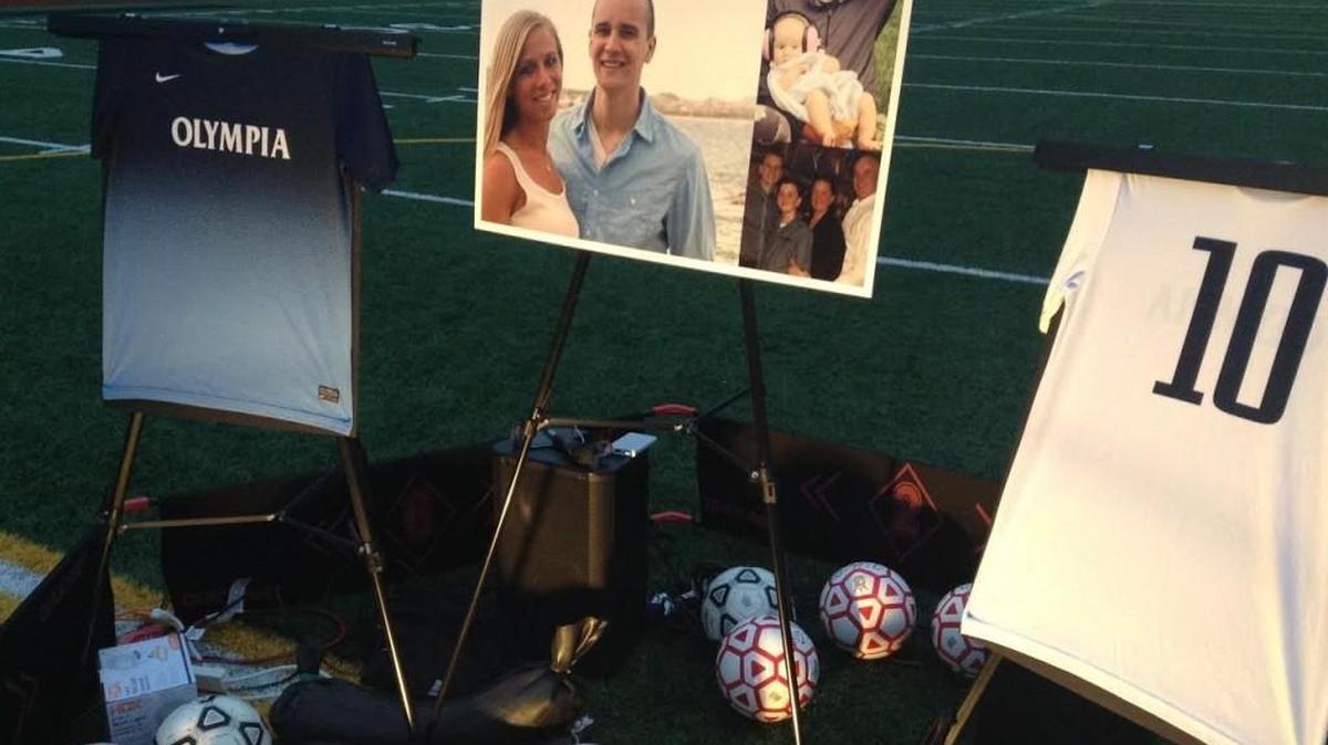 A family-and-soccer-themed display was created for Austin Kelley during the “Bring Austin Home” vigil at Olympia High School Wednesday night. Kelley went missing in the Salmon River in Idaho on Sunday.
