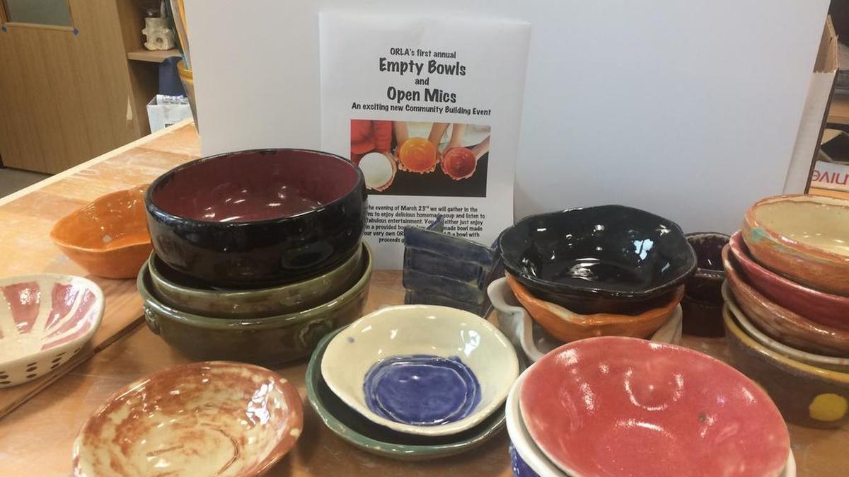 Nearly 100 bowls handmade at the Olympia Regional Learning Academy, by students and faculty, were sold with additional bowls made and donated by students of the South Puget Sound Community College Ceramics Program.