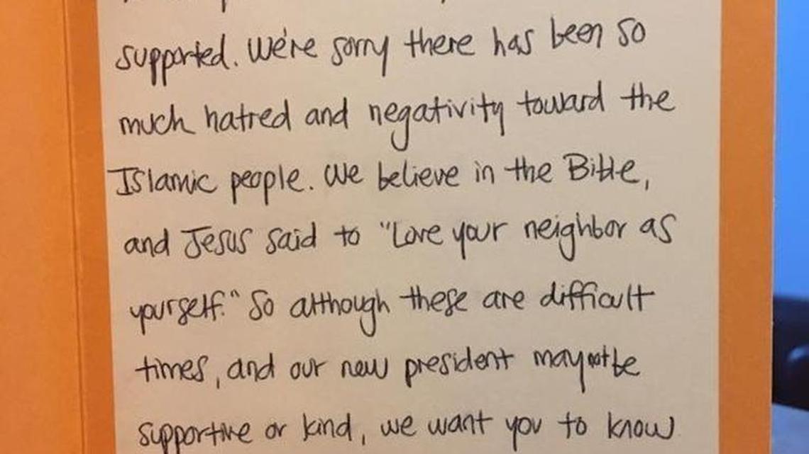 The Islamic Center of Olympia recently posted photos on its Facebook page of a letter and flowers that came from anonymous supporters.