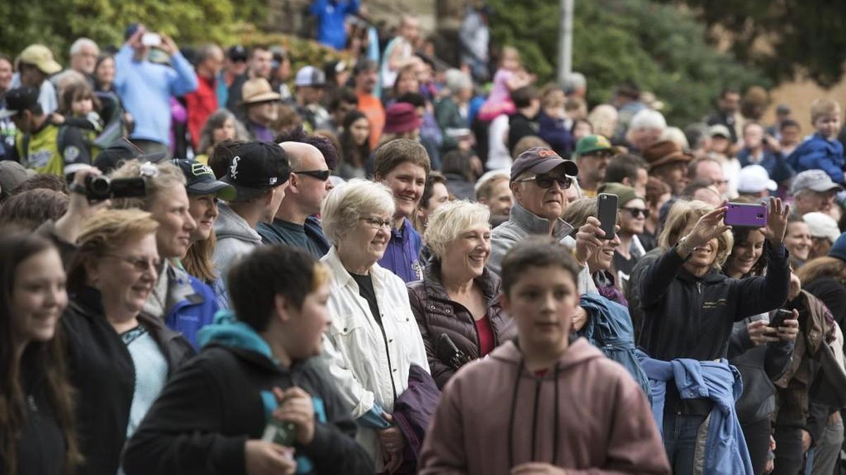 Thousands of spectators line the streets of downtown Olympia for the Procession of the Species celebration on Saturday, April 23, 2016.