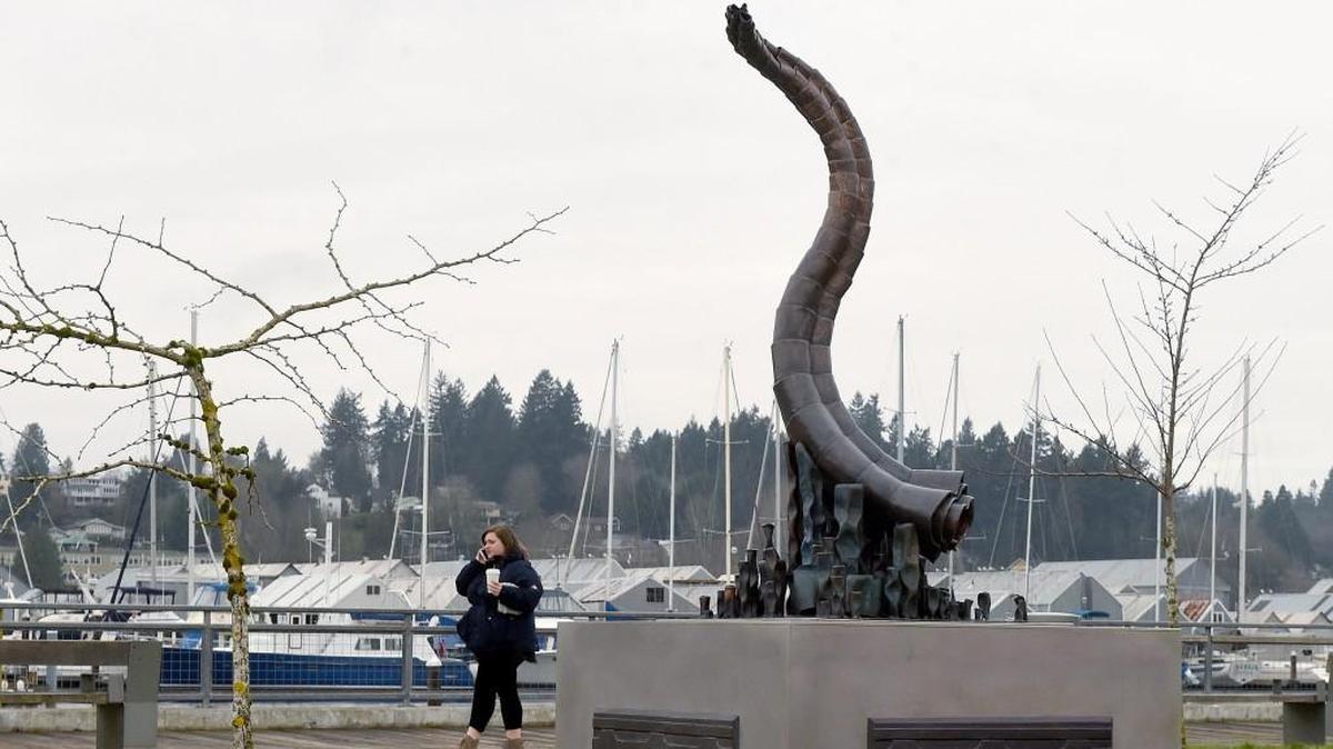 The City of Olympia is calling for entries to the 2018 Percival Plinth Project competition. Pictured on Dec. 27, 2017, is “Aqueous” by artist Cyrra Robinson. The sculpture won the 2017 People’s Choice Award and was purchased by the city.