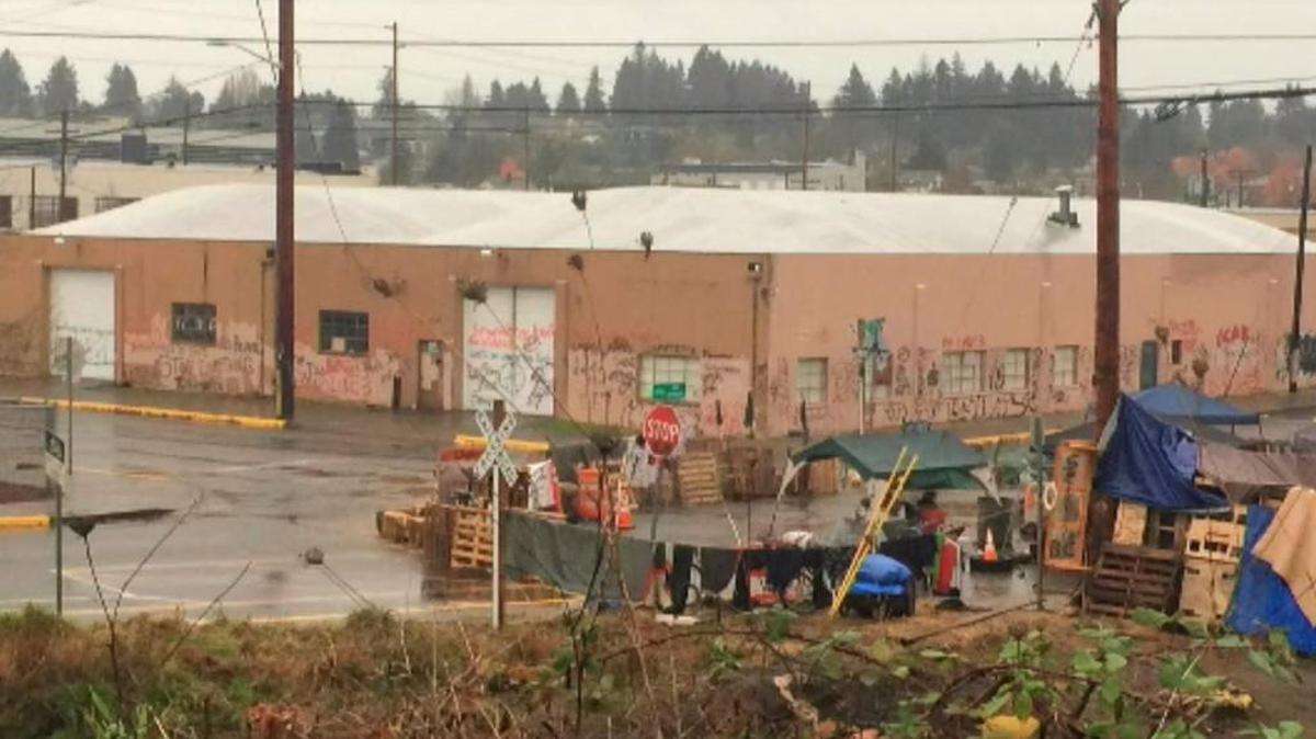 The sides of a nearby building were covered with graffiti following a November, 2017 protest in downtown Olympia. The city’s Partners in Paint volunteers later mended the damage.