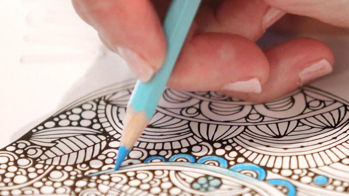Mary Ellen MacKay uses a colored pencil during a "Color Me Calm" adult coloring event at the Minneola Schoolhouse Library on Thursday, Dec. 10, 2015 in Minneola, Fla. (Stephen M. Dowell/Orlando Sentinel/TNS)