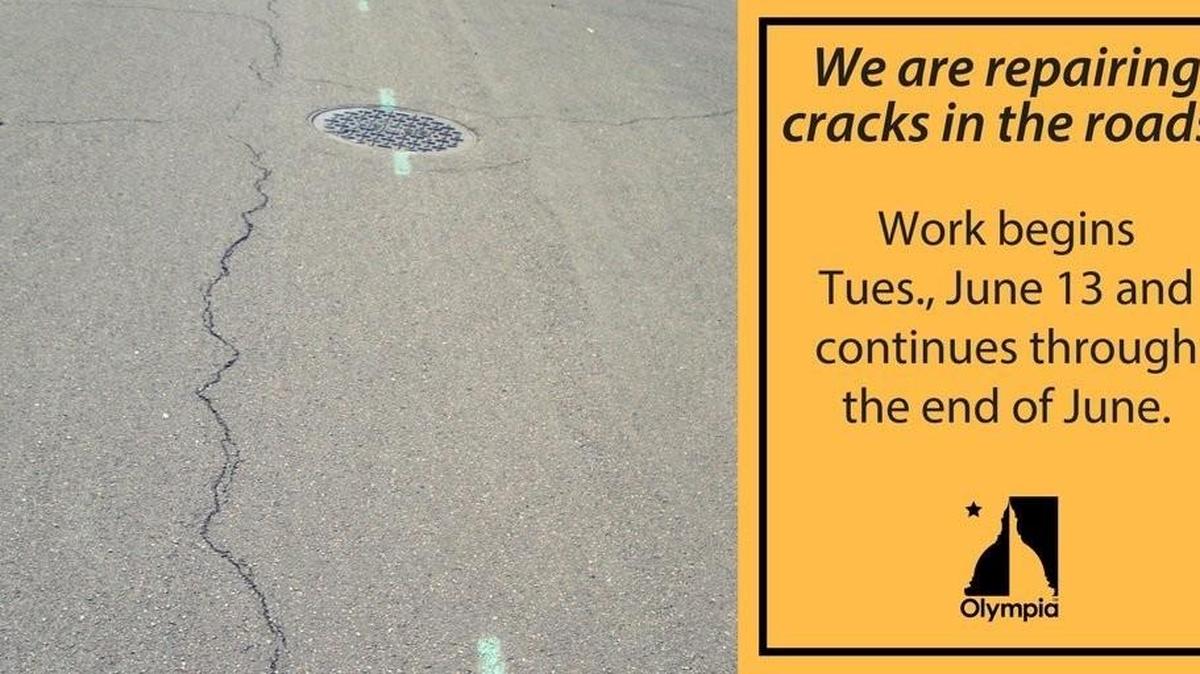 City of Olympia crack repairs to begin Tuesday.