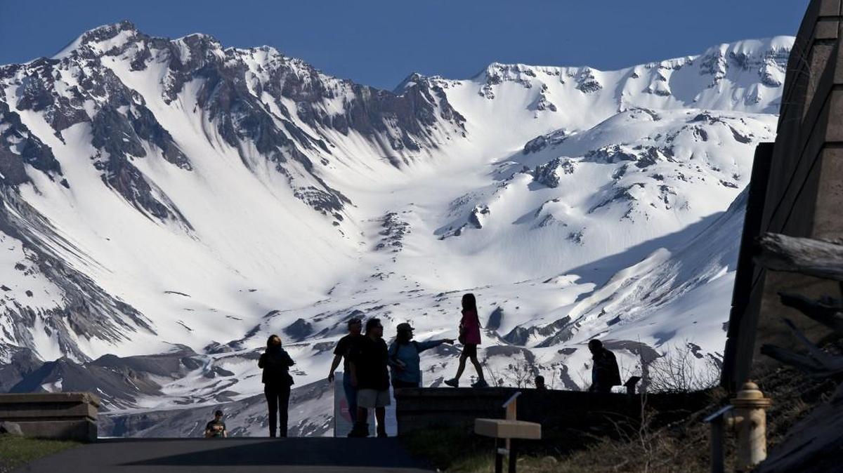 Crowds enjoy the view at the Johnston Ridge Observatory at Mount St. Helens in 2014.
