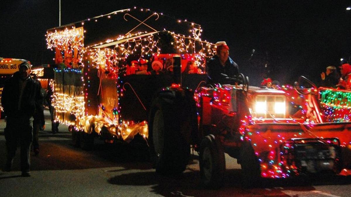 One of the entries in the 2014 Lighted Tractor Parade in Centralia.
