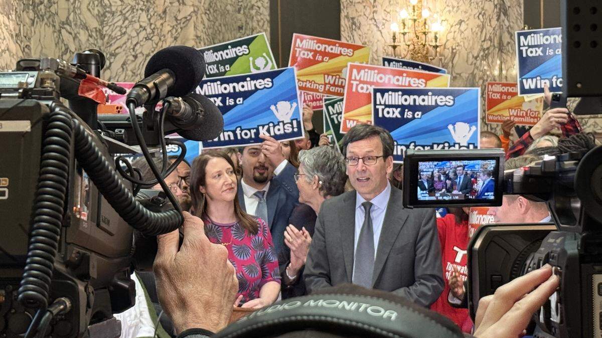 Gov. Bob Ferguson held a news conference in March 2026 at the Legislative Building in Olympia.