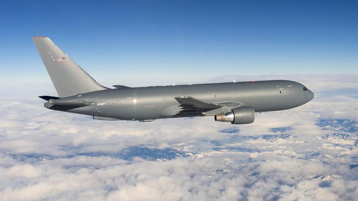 
Boeing’s first KC-46 tanker test aircraft, a 767-2C, conducts testing on its inaugural flight on December 28, 2014.

