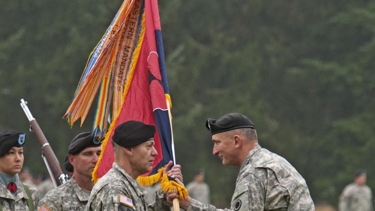 Gen. Robert Brown, right, and Lt. Gen. Stephen Lanza took leadership positions at Joint Base Lewis-McChord in 2012.
