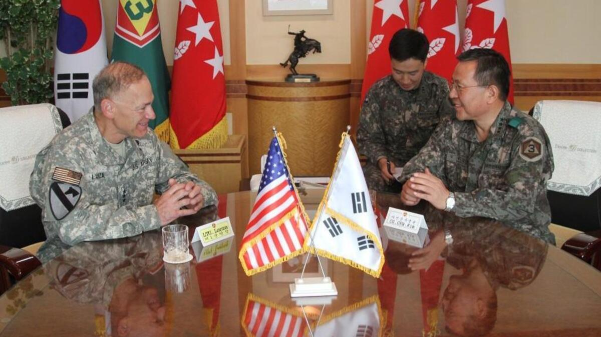 Lt. Gen. Stephen R. Lanza of Joint Base Lewis-McChord’s I Corps participated in an annual exercise in South Korea in August. He met with Gen. Hyunjip Kim, Third Republic of Korea Army commanding general, on Aug. 21.