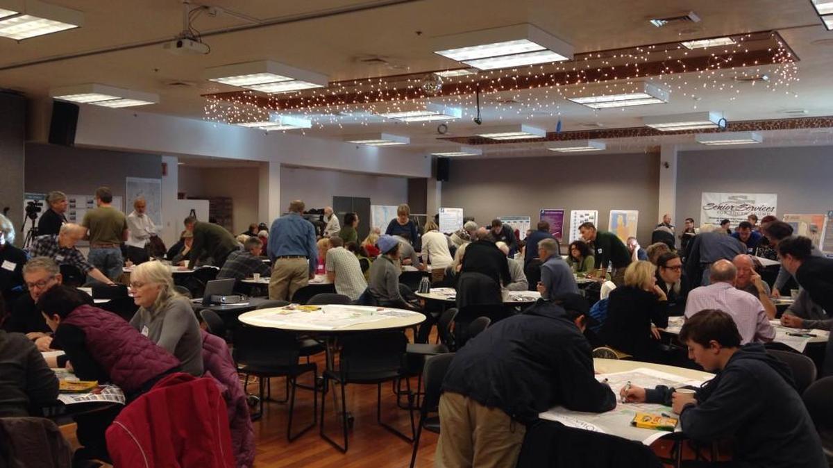 Olympia residents gathered at the Olympia Center on Saturday to discuss the future of the downtown area.