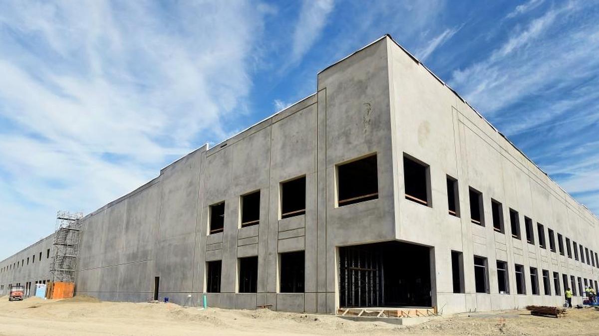 The 700,000-square-foot Medline warehouse takes shape along Hogum Bay Road.