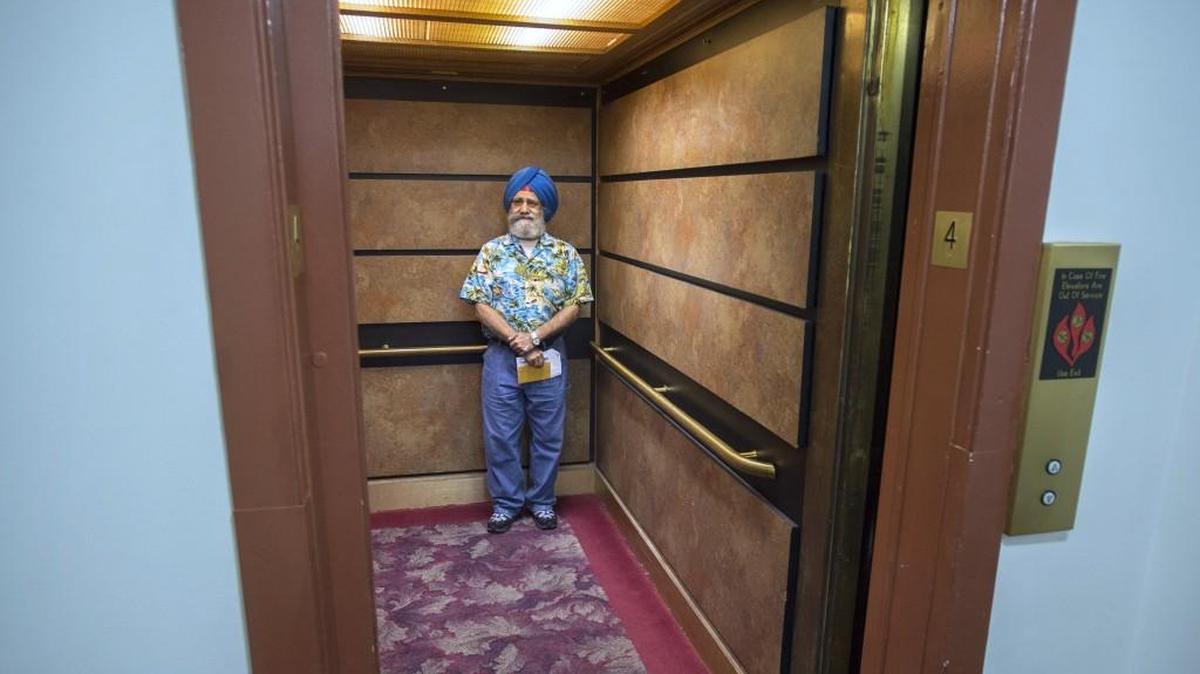 
Gurinder Sodhi rides the elevator to his fourth-floor apartment at the Capitol House Apartments on Friday in west Olympia. “Management has been taking it lightly,” Sodhi said of the frequent breakdowns. “It has to be replaced. Period.”
